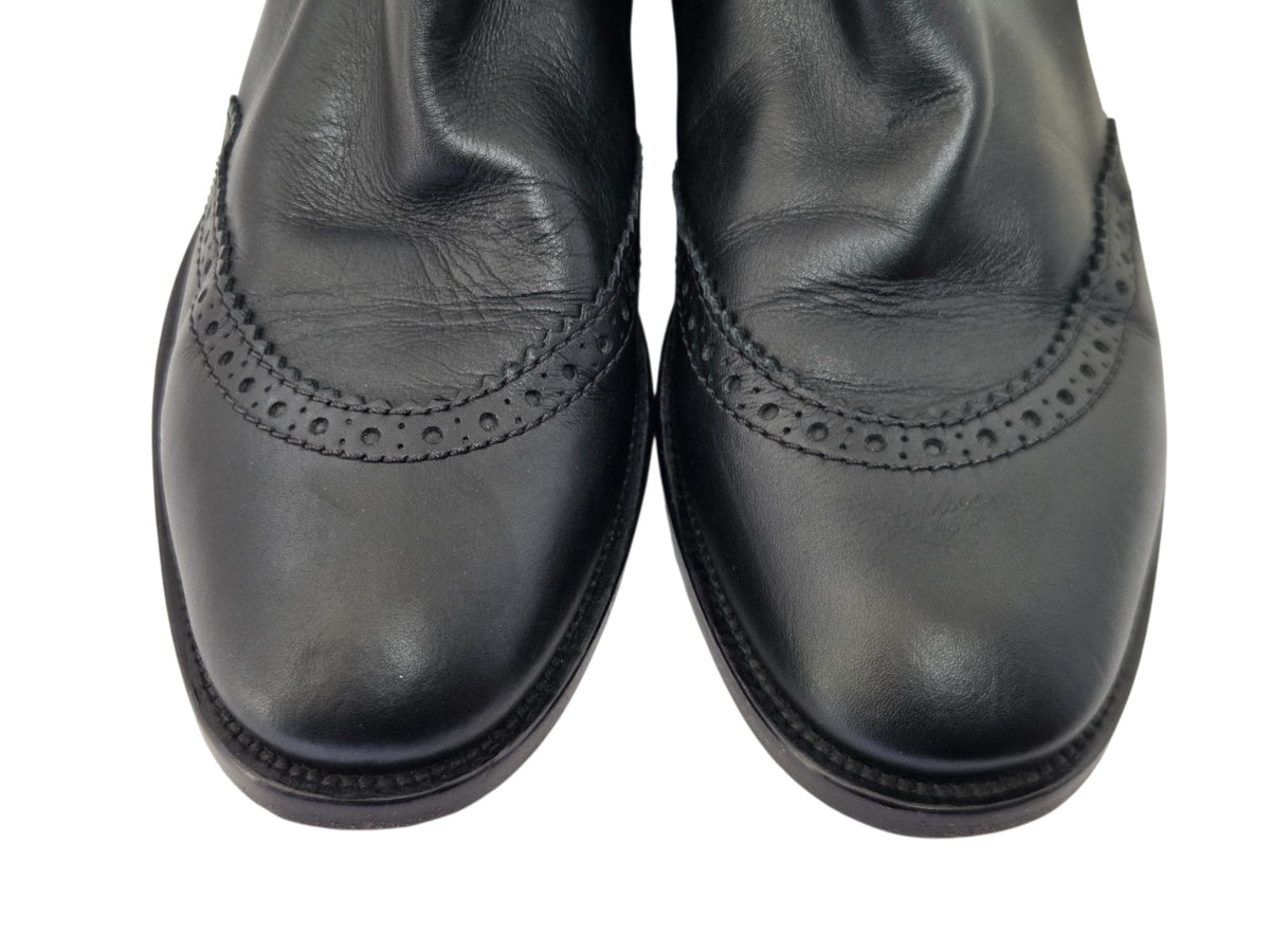 Pre-Owned Balenciaga Black Leather Wingtip Brogue Chelsea Boots — Size 38.5