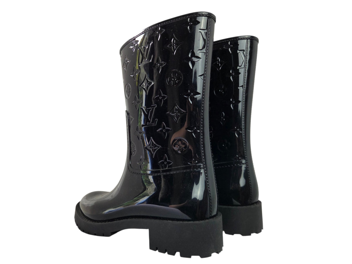 Pre-Owned Louis Vuitton Drops Flat Half Rain Boot in Black Monogram — Size 41