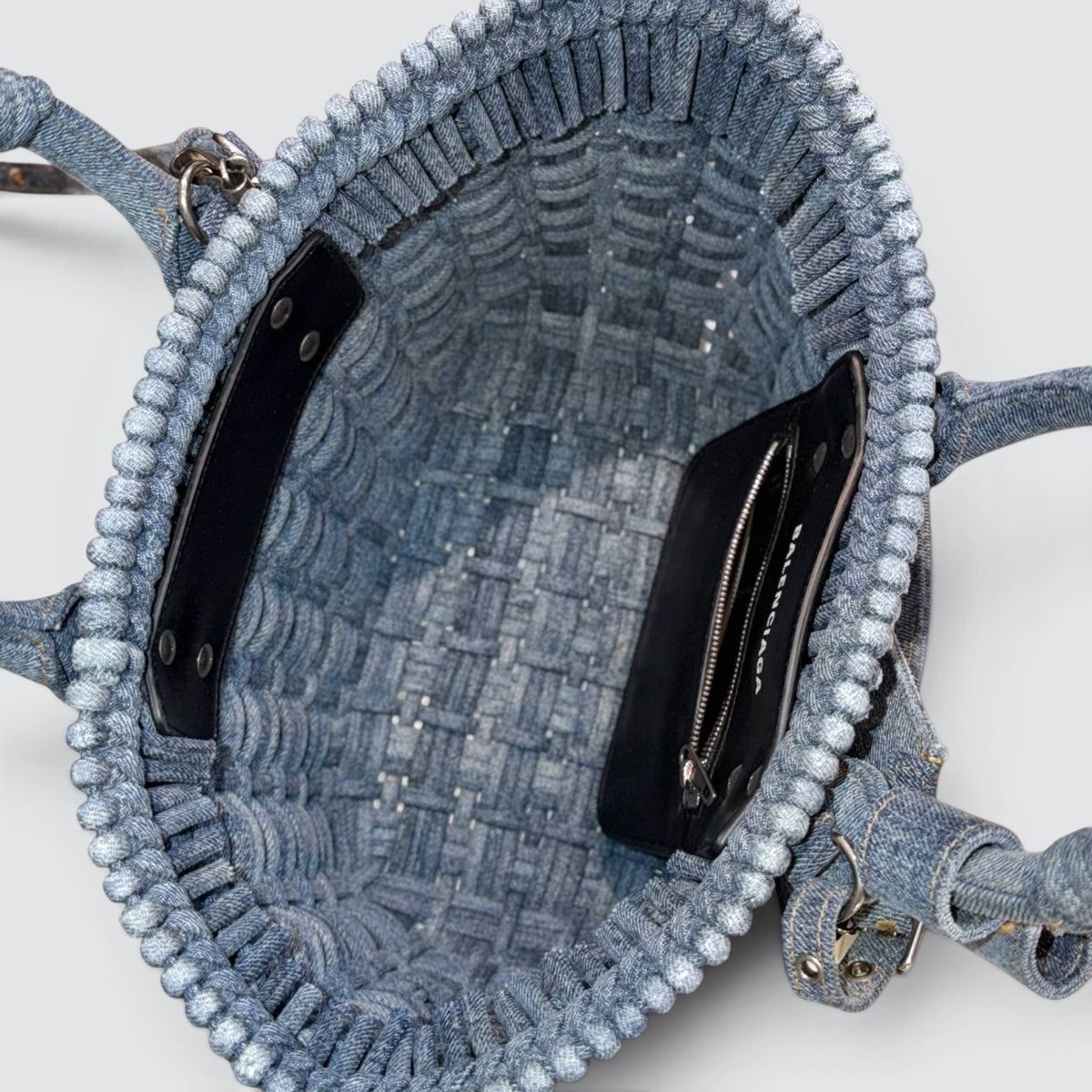 Bistro XS Basket Bag Washed Frayed Denim Braided Silver Hardware