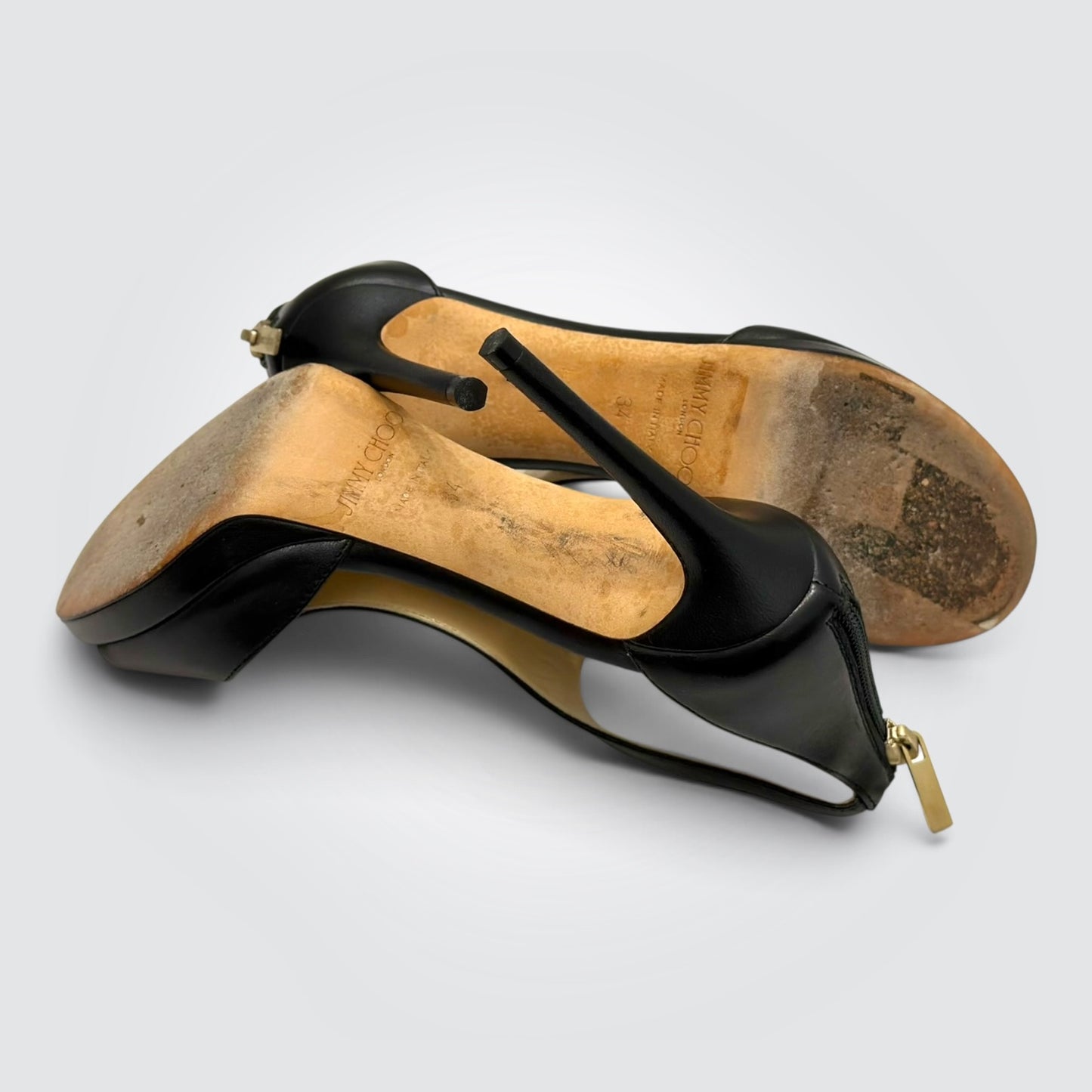 Pre-Owned Jimmy Choo Black Leather Cutout T-Strap Platform Sandals