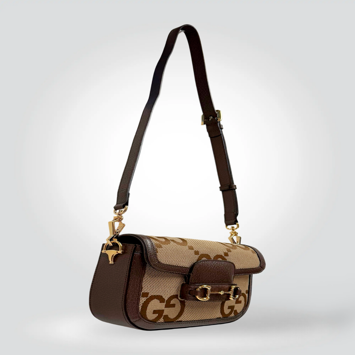 Gucci Horsebit 1955 Jumbo GG Canvas Shoulder Bag Beige Ebony Green Red Web Strap — Excellent| Style Reissue Vancouver