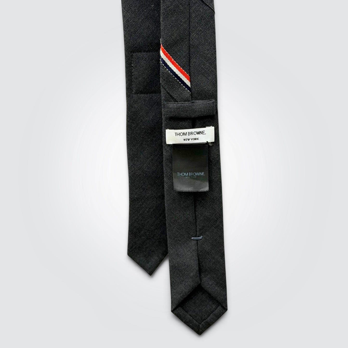 Pre-Owned Thom Browne New York Dark Grey Wool Tie with RWB Stripe