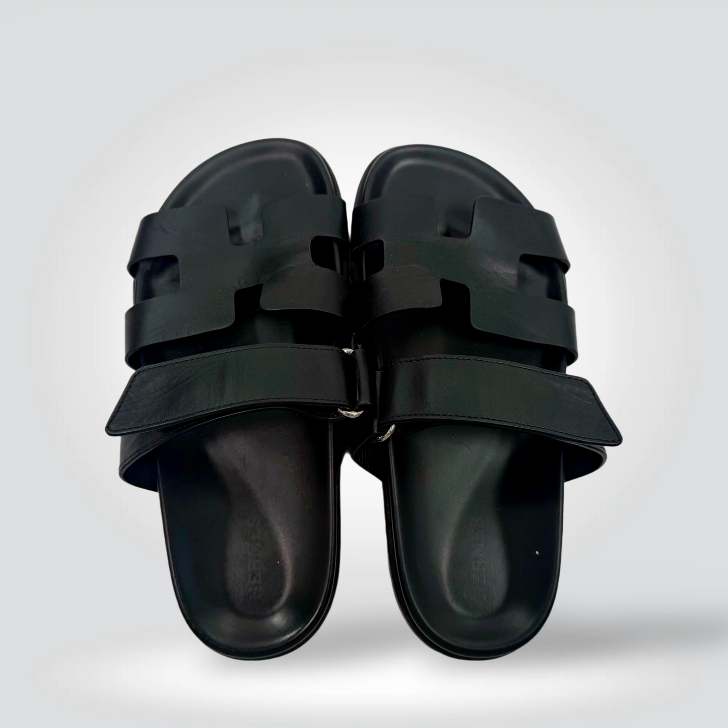Pre-Owned Hermès Chypre Sandals Black Leather Double H-Strap Adjustable Buckle — Size 37— Good | Style Reissue Vancouver