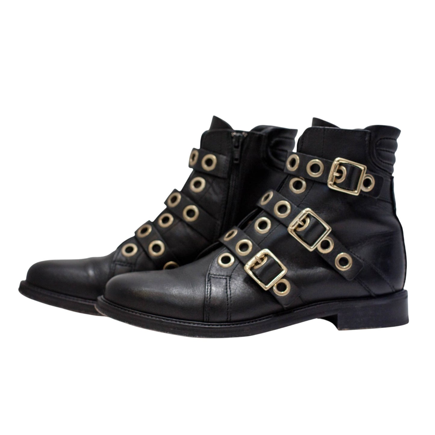 Pre-Owned Alexander McQueen Leather Buckle Combat Boots (39)