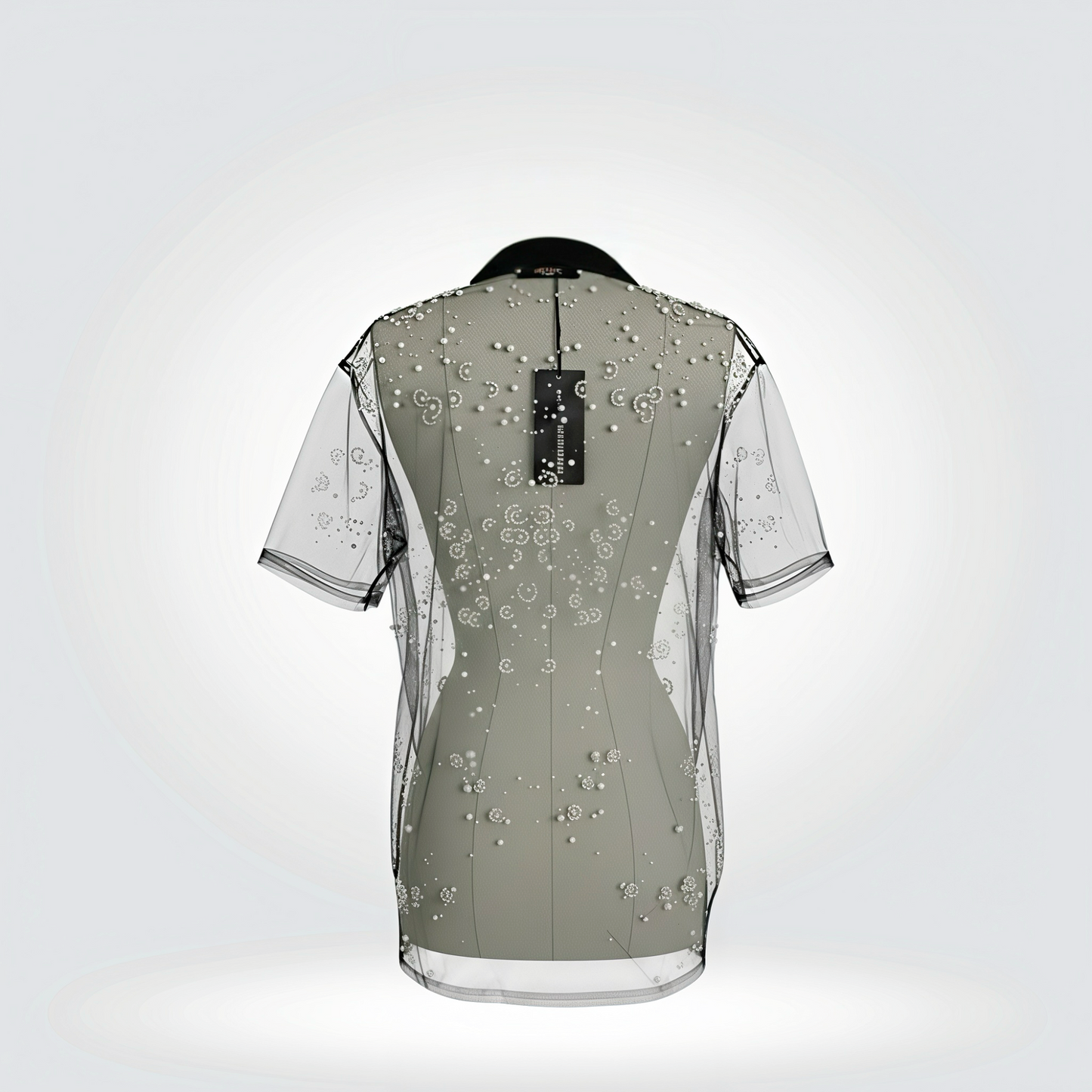 Givenchy Sheer Embellished Pearl Crystal Mini Dress Black Collar Short Sleeve — Size 38 — Very Good | Style Reissue Vancouver