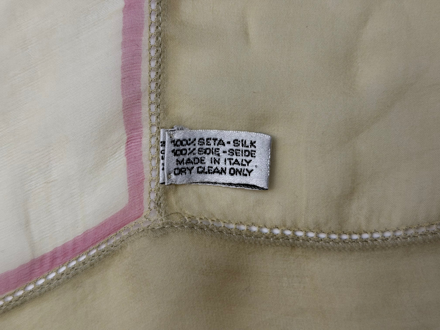 Pre-Owned Chanel Pink Blush Watercolour Abstract Floral Brushstroke Print Silk Scarf Tan Border — Pristine | Style Reissue Vancouver