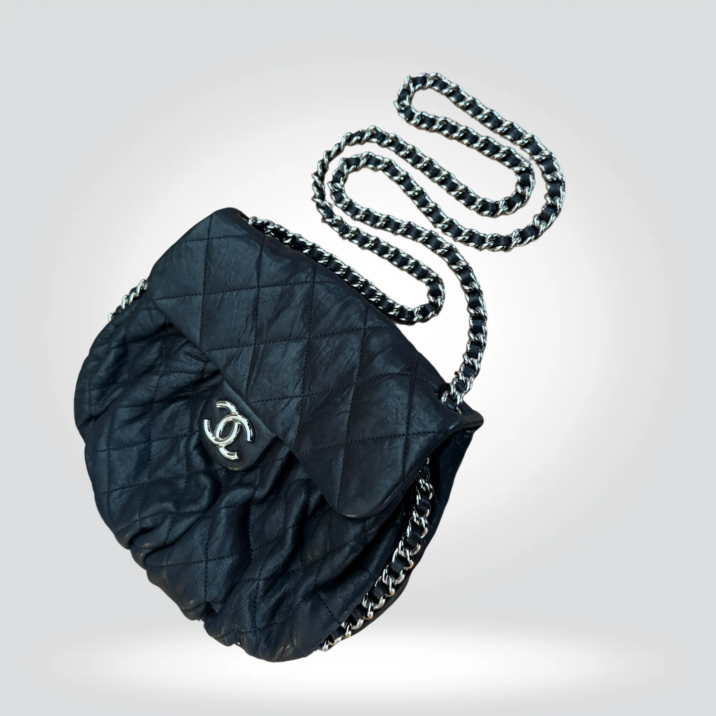 Pre-Owned Chanel Chain Around Black Quilted Lambskin Leather Flap Bag Silver CC Hardware — Size —Very Good | Style Reissue Vancouver