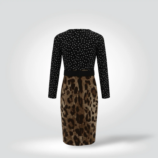Pre-Owned Dolce & Gabbana Black Polka Dot Leopard Print Long Sleeve Silk Midi Dress — Size 42 — Good | Style Reissue Vancouver