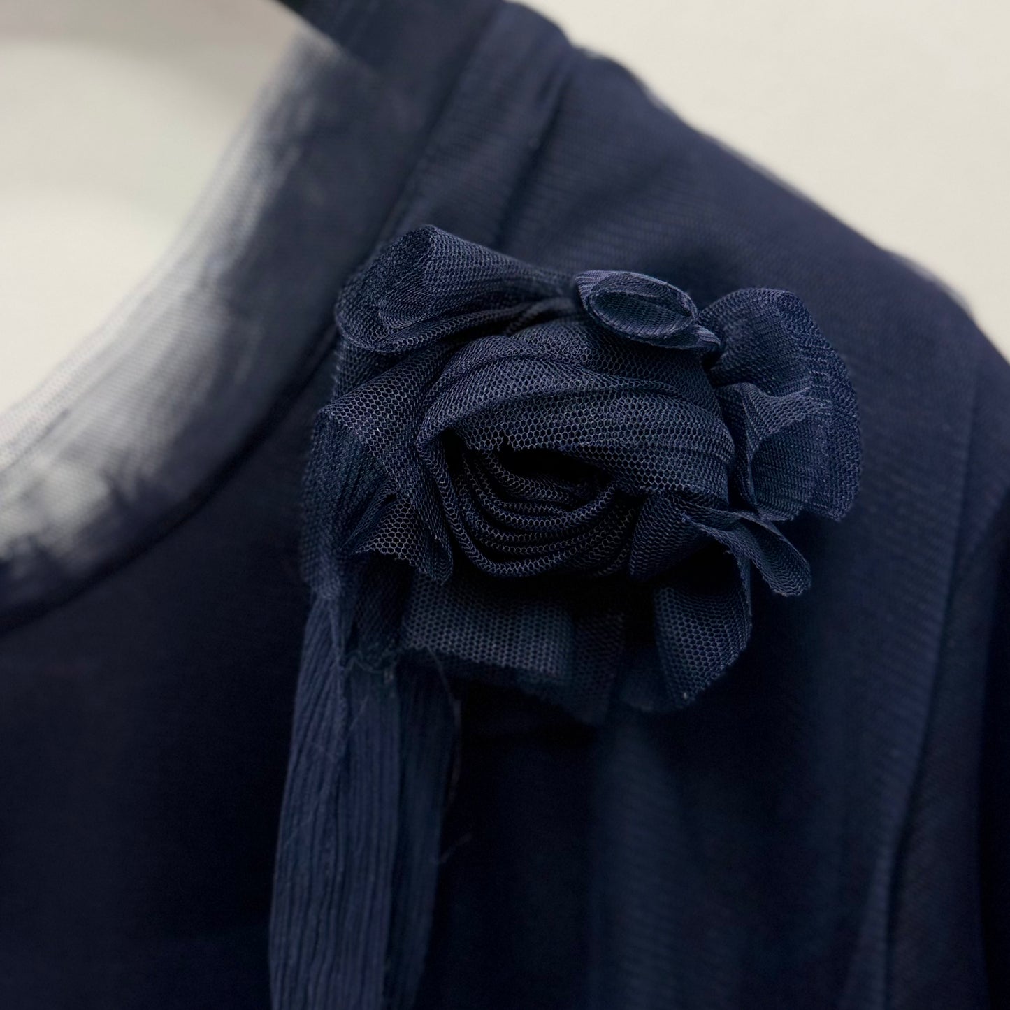 Pre-Owned Lanvin Paris Navy Mesh Layered Rosette Short Sleeve Top — Size M — Good | Style Reissue Vancouver