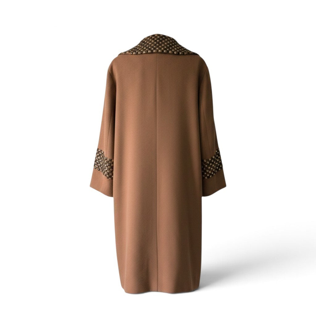 Pre-Owned Dolce & Gabbana Camel Wool Crystal & Pyramid Stud Embellished Coat — Size 38