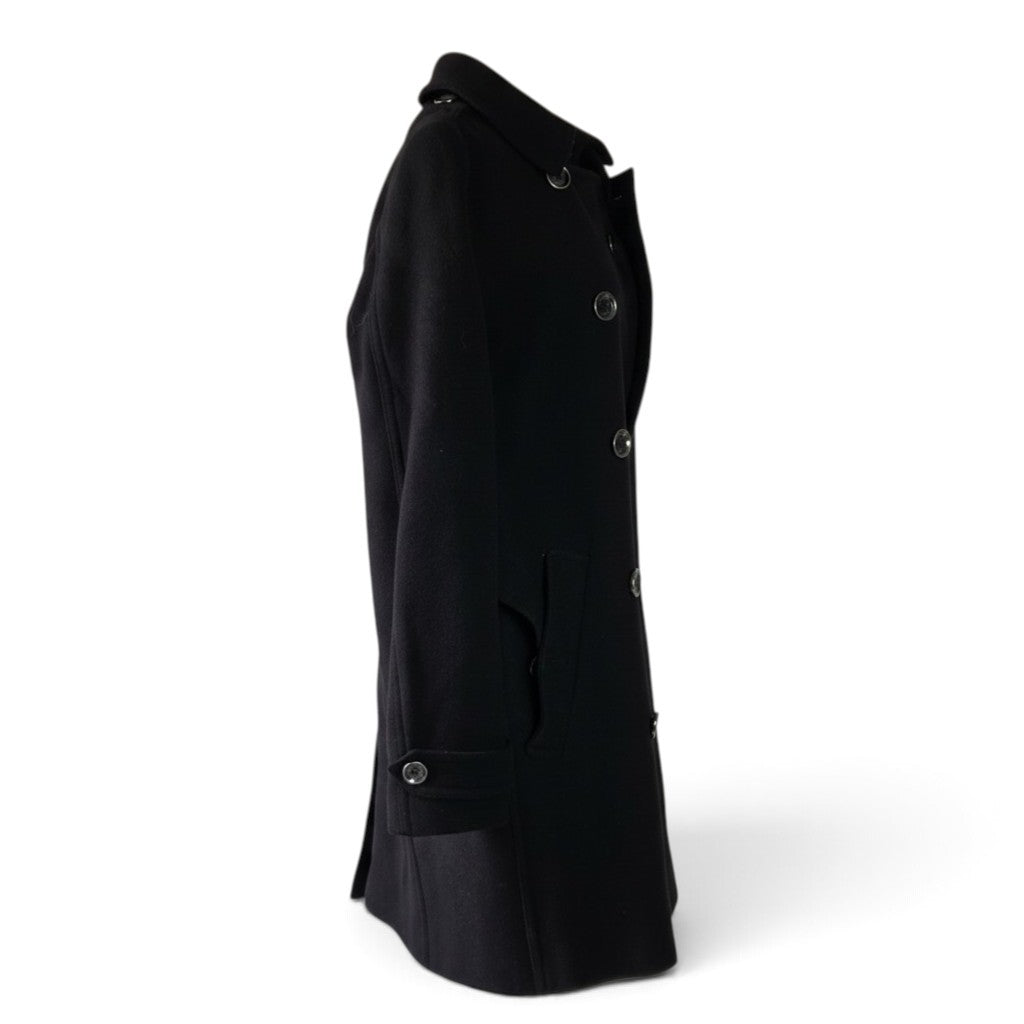 Pre-Owned Burberry Black Wool Cashmere Double-Breasted Trench Coat — UK 8