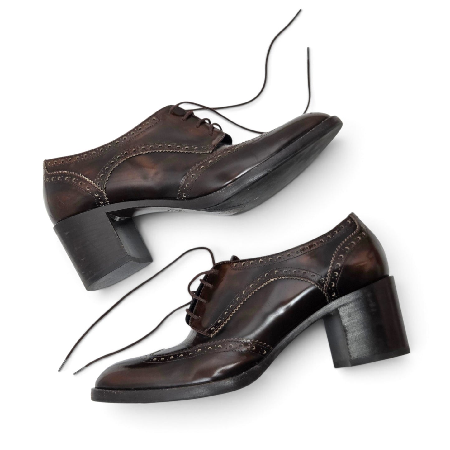 Pre-Owned Fratelli Rossetti Dark Brown Leather Heeled Wingtip Brogue Oxfords — Size 39
