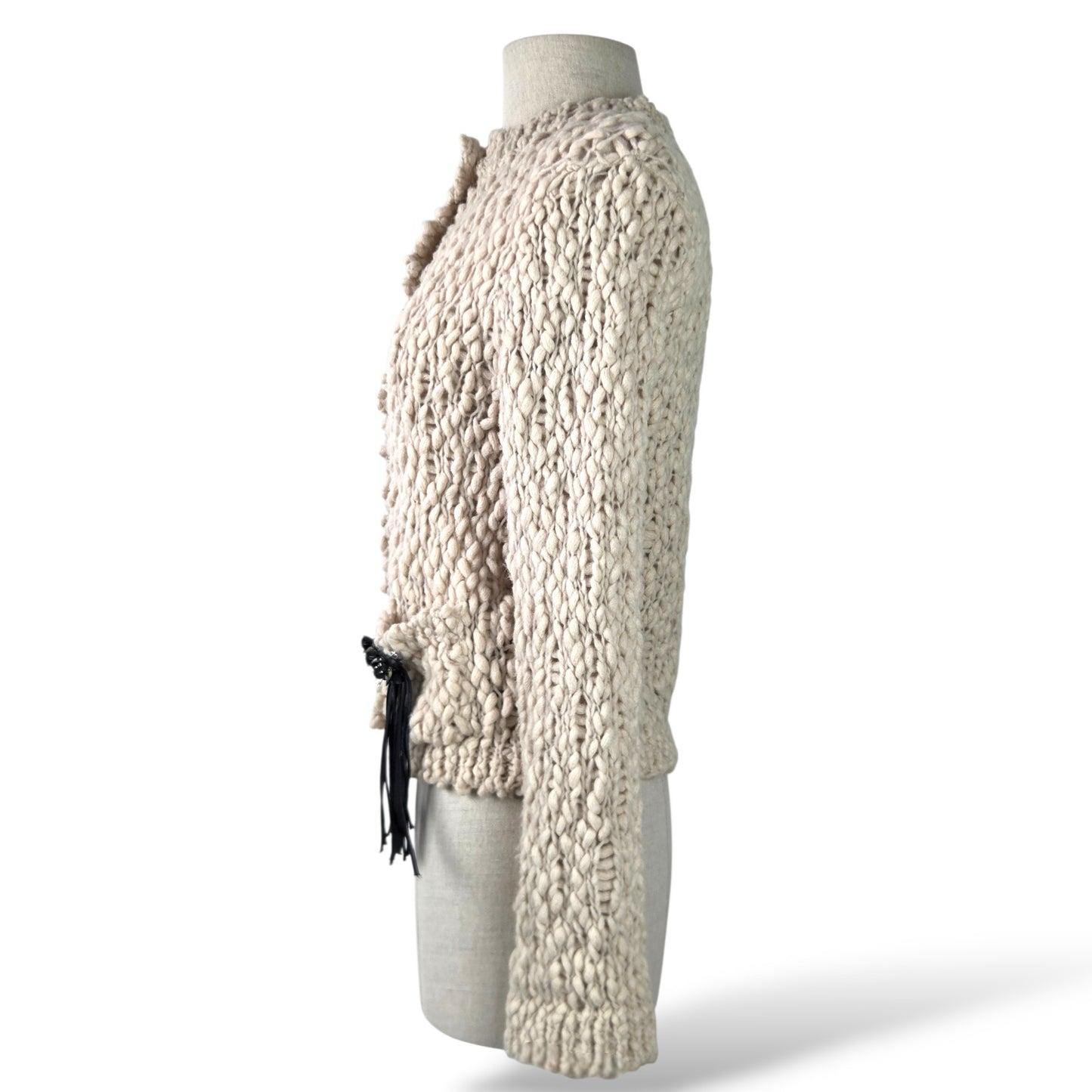 Pre-Owned Dorothee Schumacher Ivory Chunky Knit Virgin Wool Cardigan — Size 1