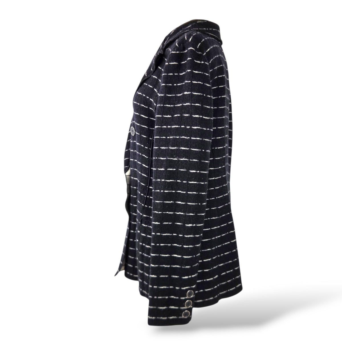 Pre-Owned Giorgio Armani Navy & White Stripe Double-Breasted Knit Blazer — EU 44