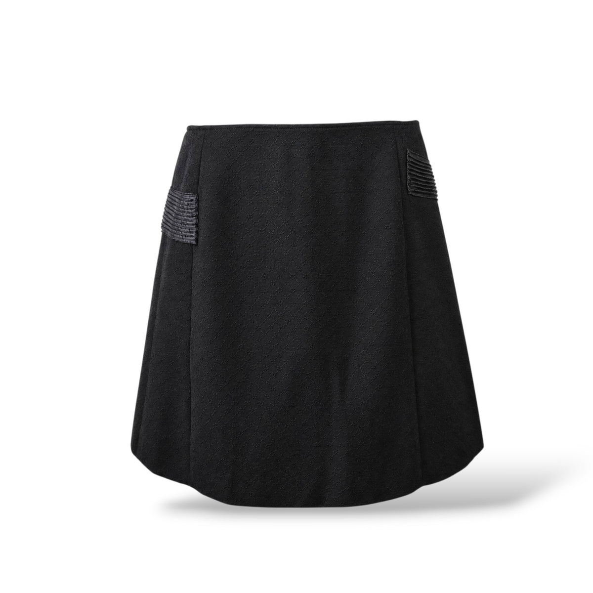 Pre-Owned Prada Black Detachable-Panel Wrap Kilt Skirt in Virgin Wool