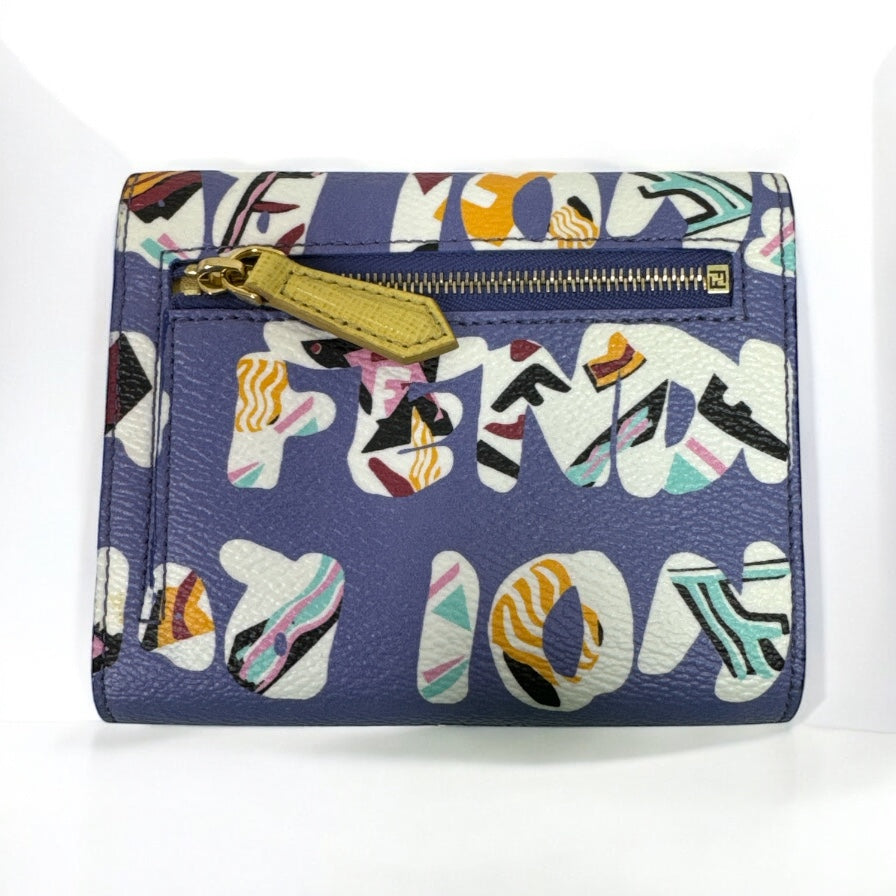 Fendi Glazed Fabric Vitello Elite Fendi Roma French Wallet Cassis Paglia