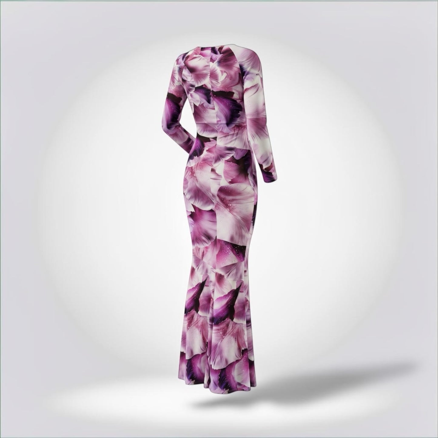 Pre-Owned Roberto Cavalli Purple Violet Floral Petal Print Long Sleeve Wrap Bodice Fitted Maxi Dress — Size 38 — Style Reissue Vancouver