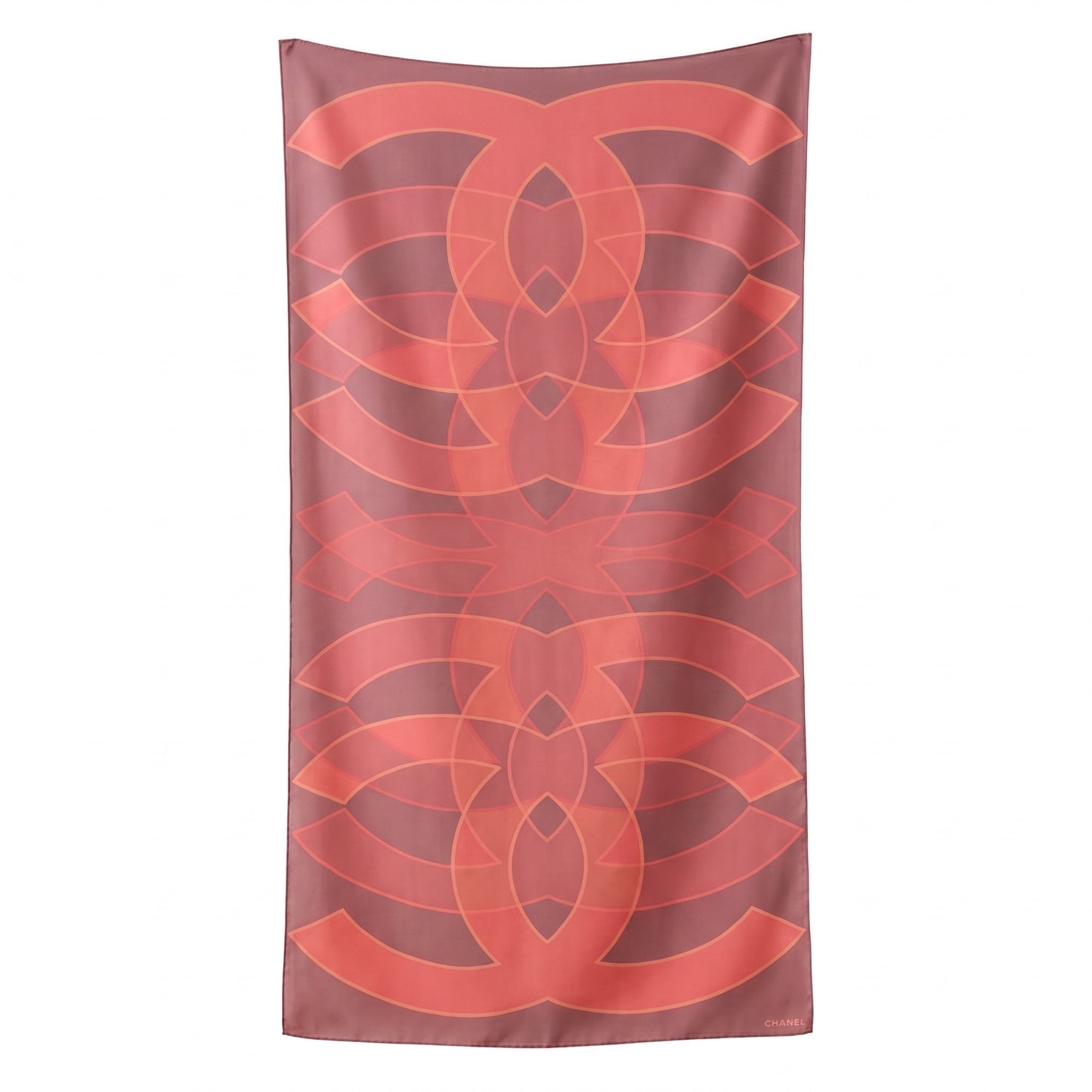 Pre-Owned Chanel red coral cashmere silk geometric CC logo scarf stole 65cm x 152cm — Style Reissue Vancouver