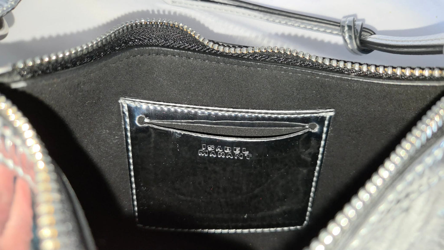 Pre-Owned Isabel Marant Oskan Moon Silver Mirror Metallic Studded Crossbody Bag — Very Good | Style Reissue Vancouver