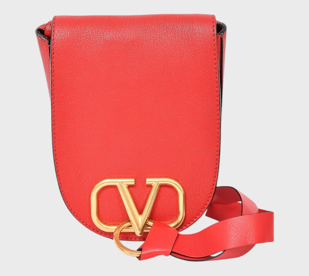 VALENTINO RED LEATHER 'VRING' CROSSBODY SADDLE BAG