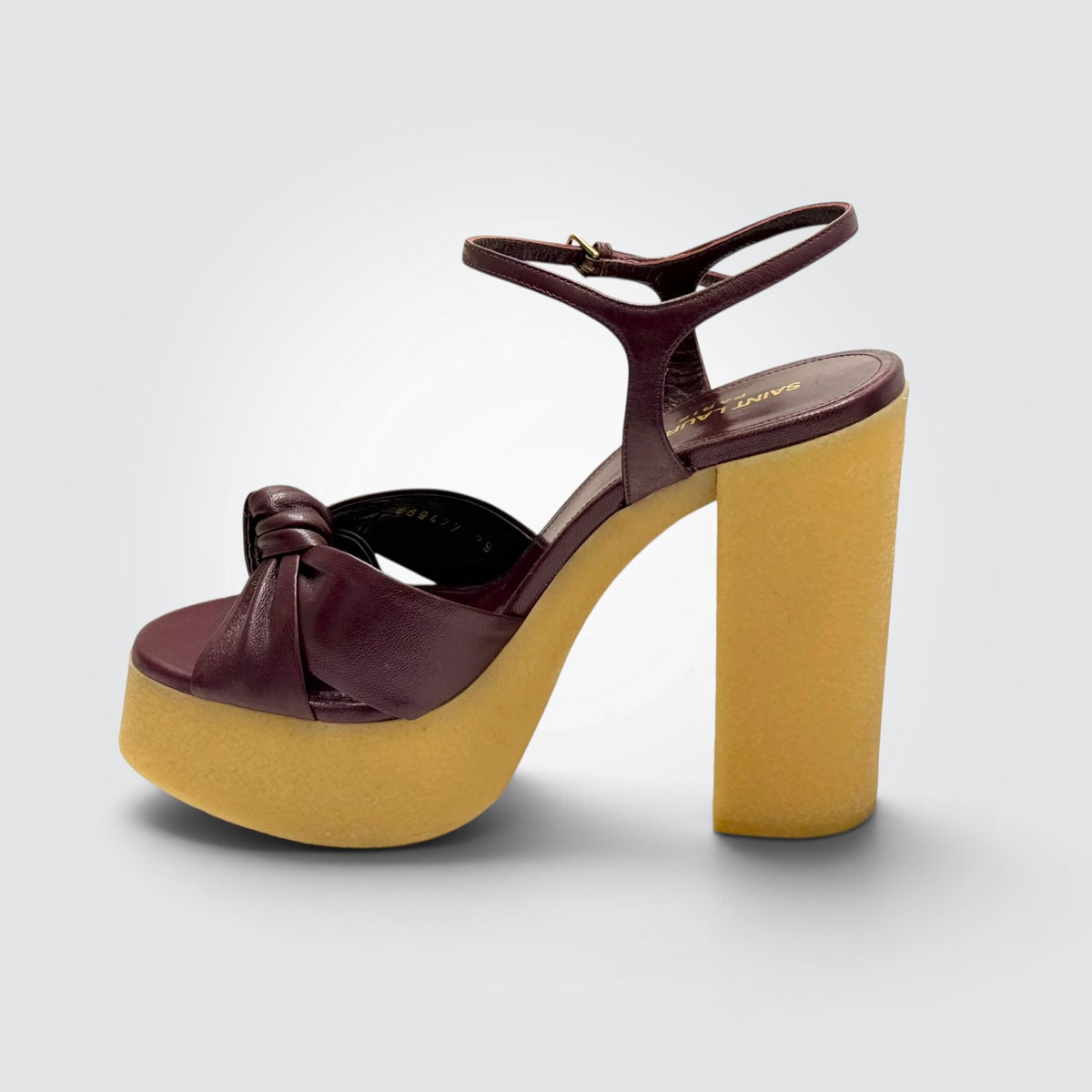 Pre-Owned Saint Laurent Bianca Burgundy Leather Platform Sandals