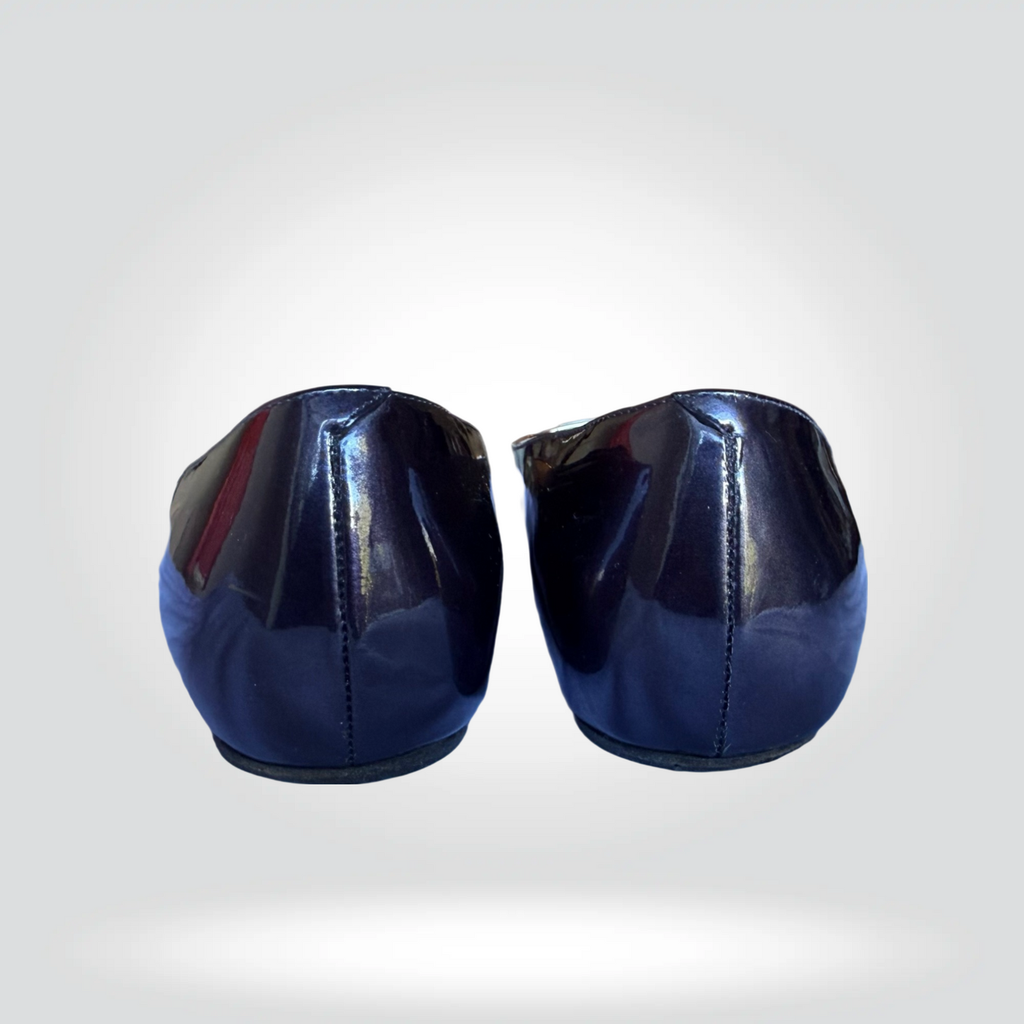 Roger Vivier Belle Vivier Flat Navy Patent Leather Gold Square Buckle Pointed Toe — Size 38— Good | Style Reissue Vancouver