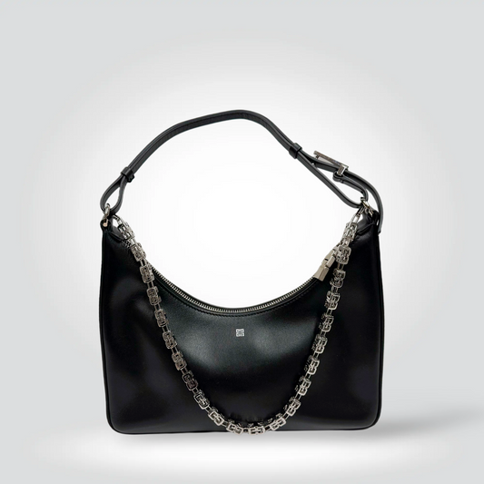 Pre-Owned Givenchy Moon Cut out shoulder bag silver chain strap top handle zip closure — Style Reissue Vancouver
