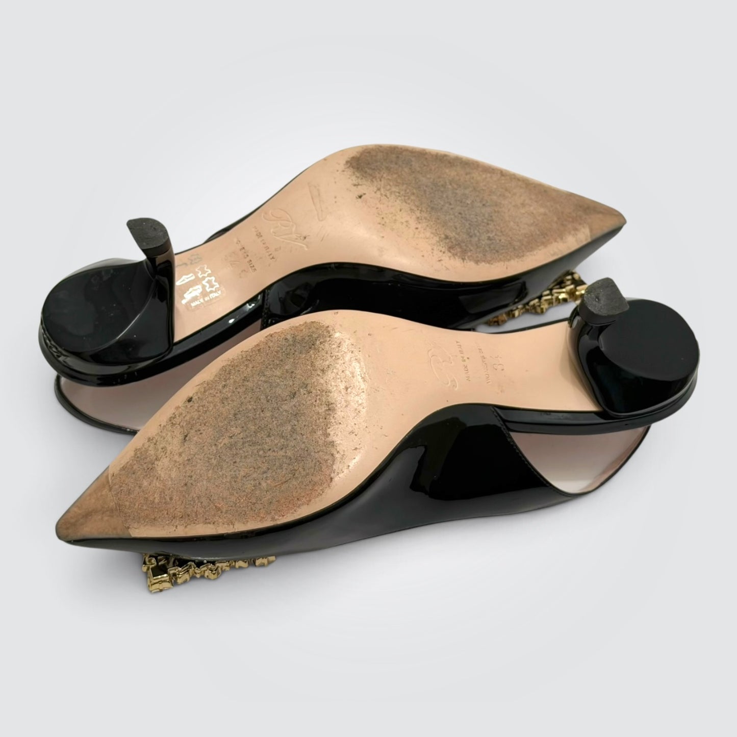 Pre-Owned Roger Vivier Efflorescence Black Patent Crystal Buckle Slingback Pumps