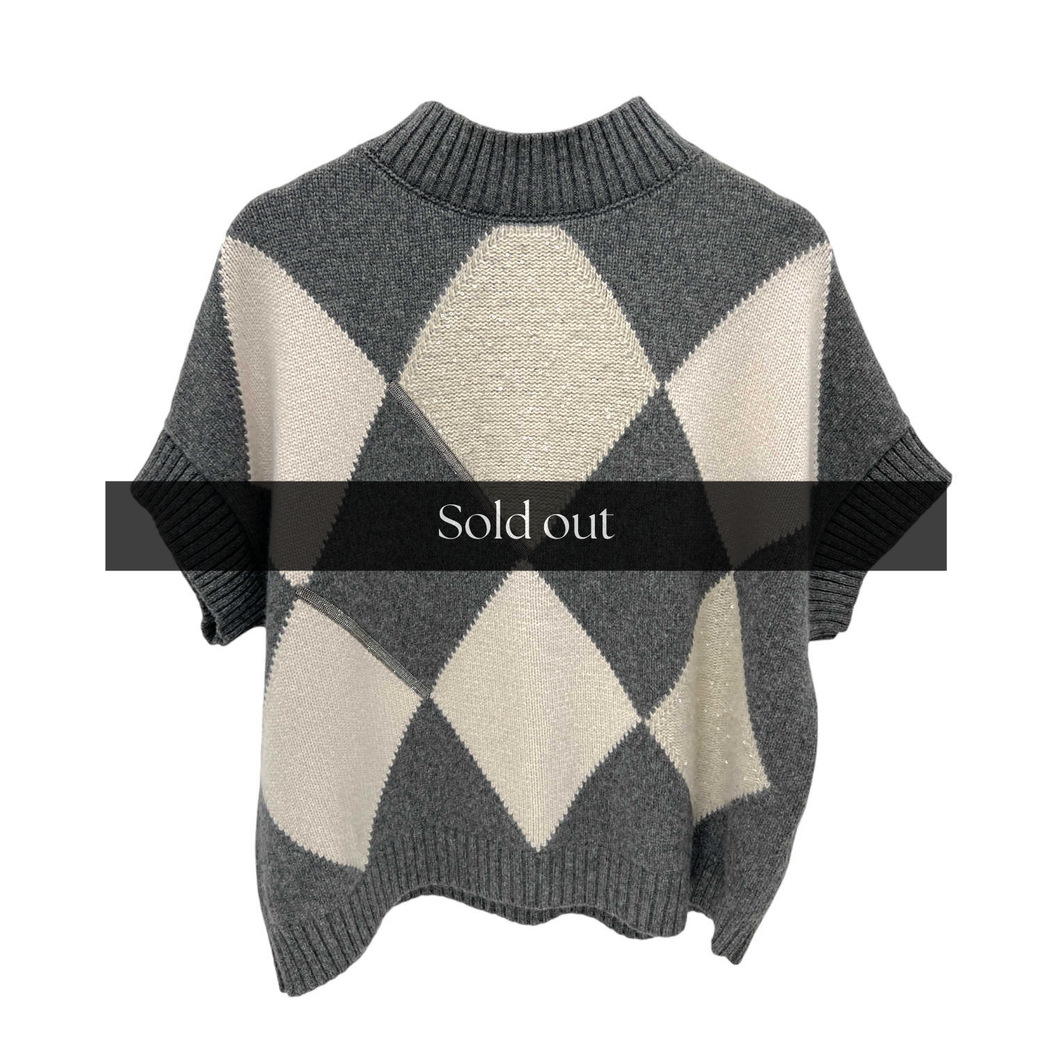 Short Sleeve Argyle Sweater - S