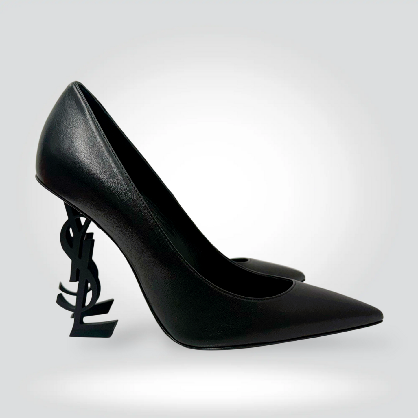 Saint Laurent Opyum Pumps Black Leather YSL Logo Heel Pointed Toe — Size 37-Never Worn | Style Reissue Vancouver