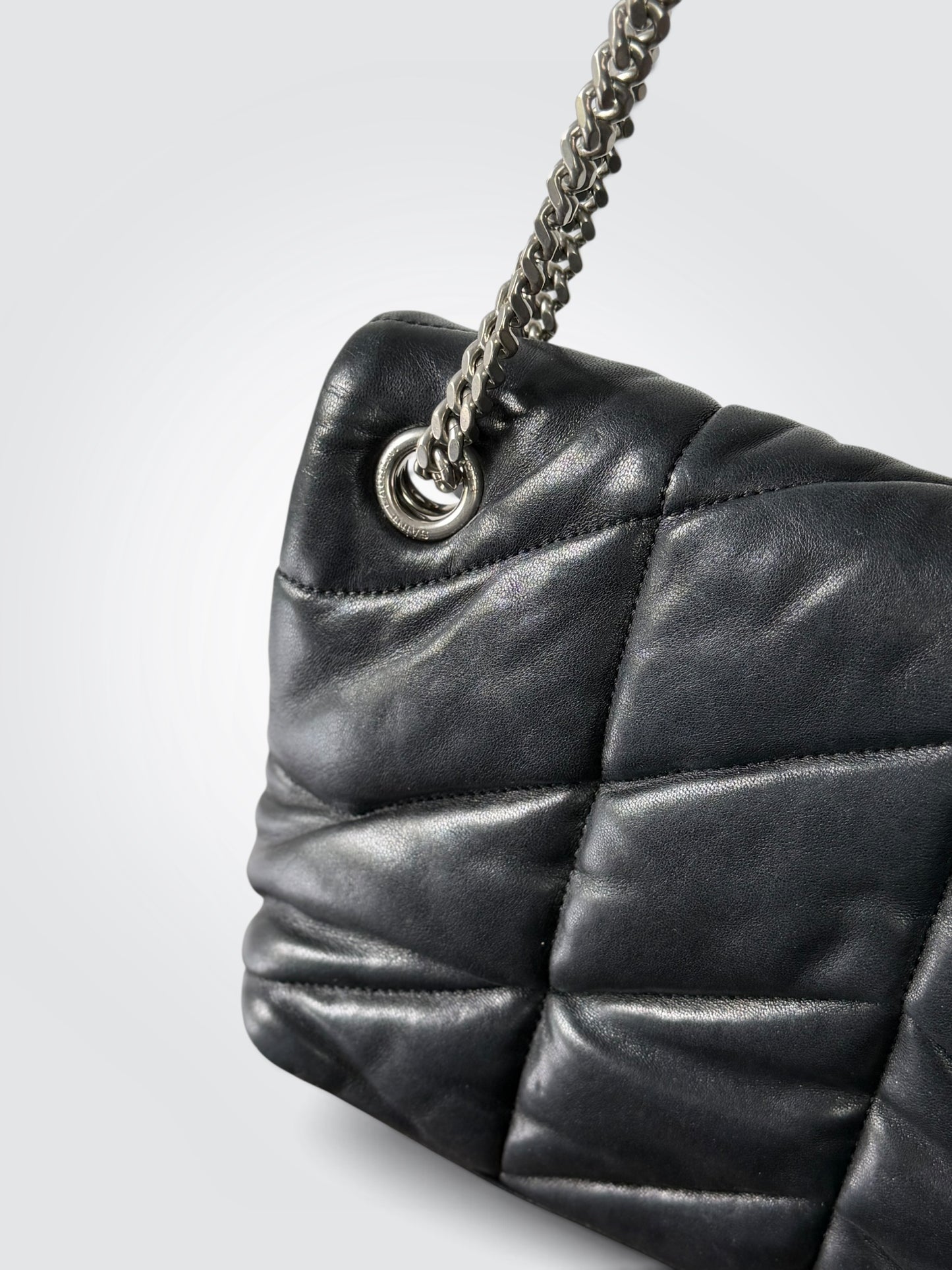 Pre-Owned Saint Laurent Loulou Puffer Medium Black Lambskin Shoulder Bag – Silver Hardware