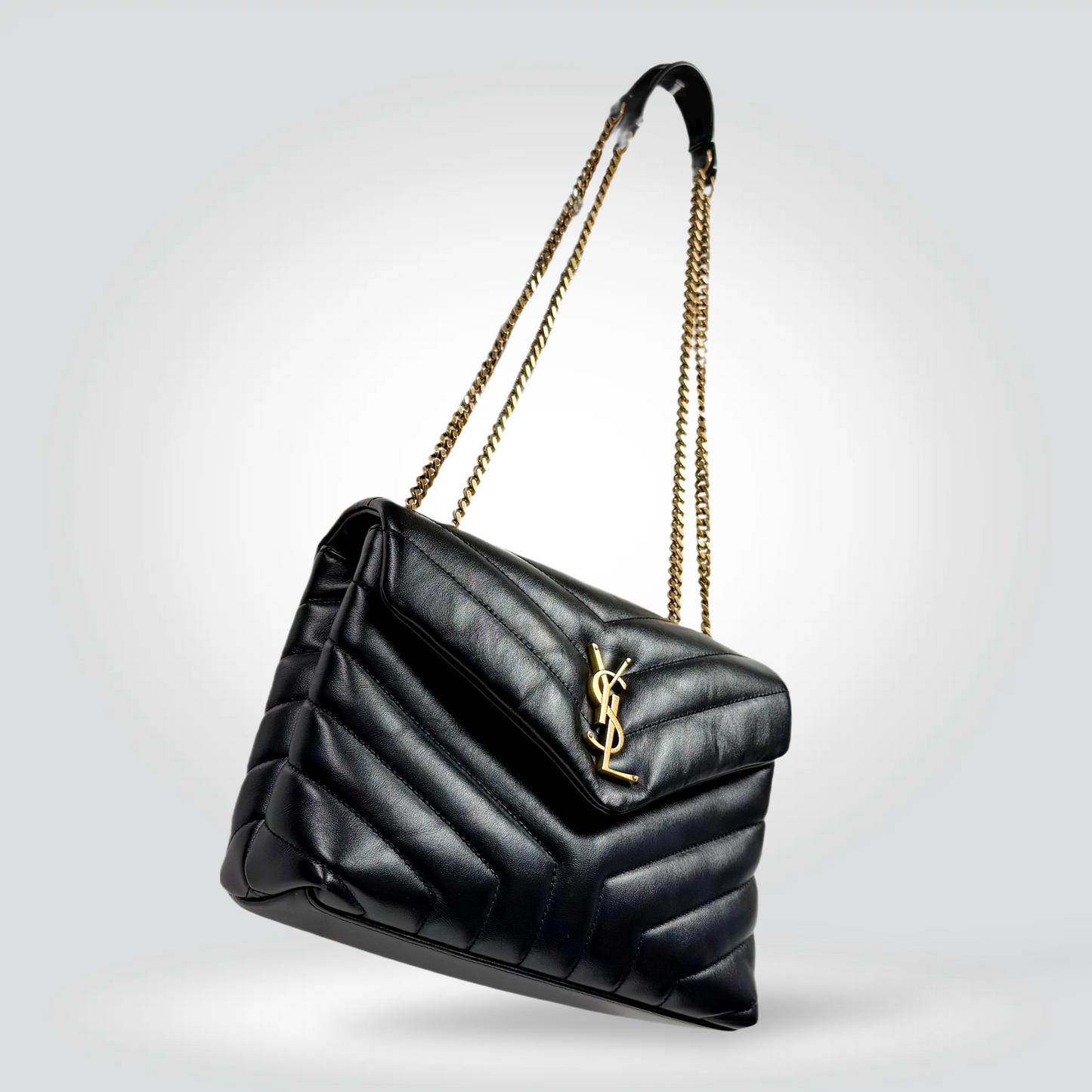 Saint Laurent Loulou Puffer Bag Black Quilted Leather Gold YSL Monogram Chain Strap — Excellent | Style Reissue Vancouver