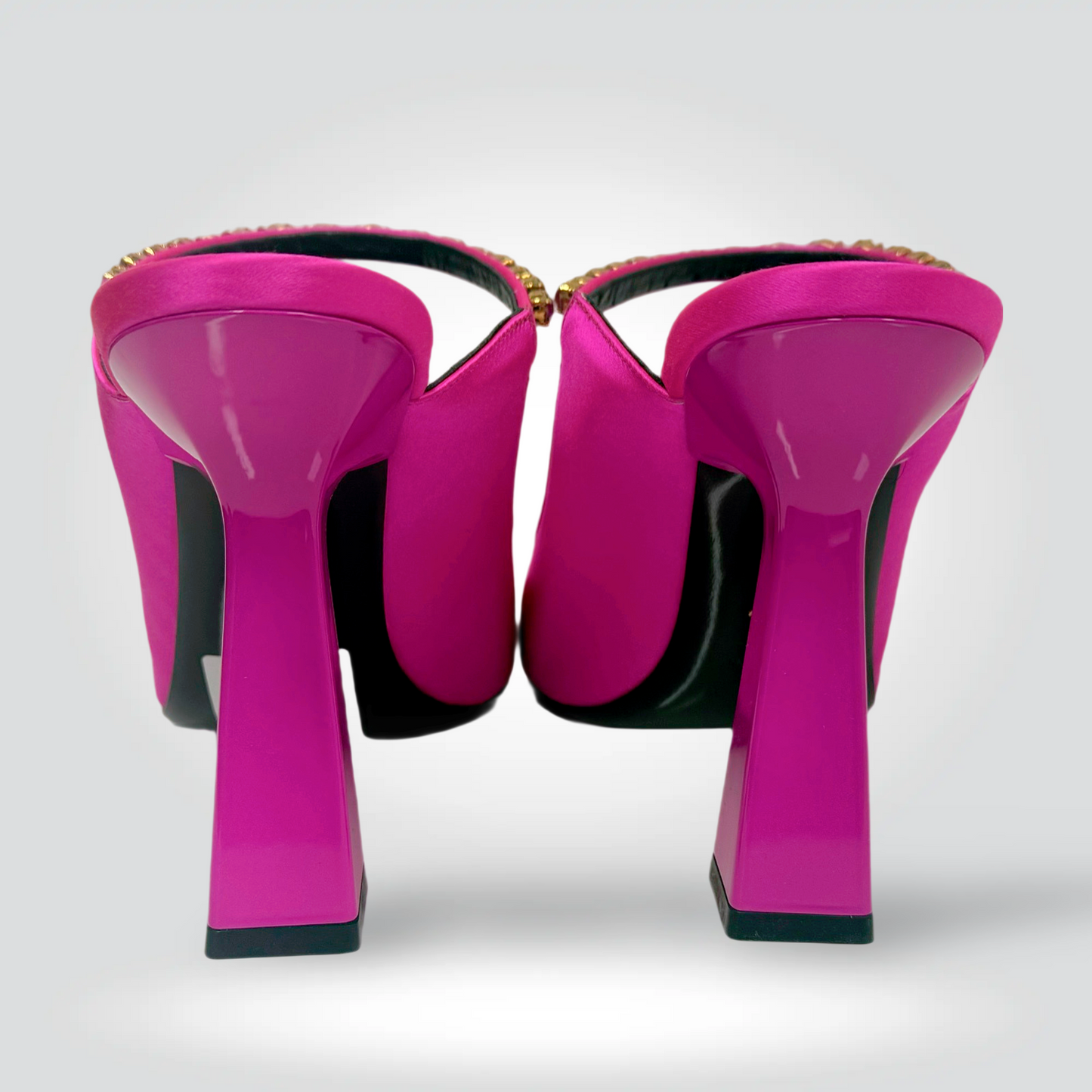 Versace Satin Stiletto Mules Hot Pink Crystal Jewelled Ankle Strap — Size 41— Never worn Style Reissue Vancouver