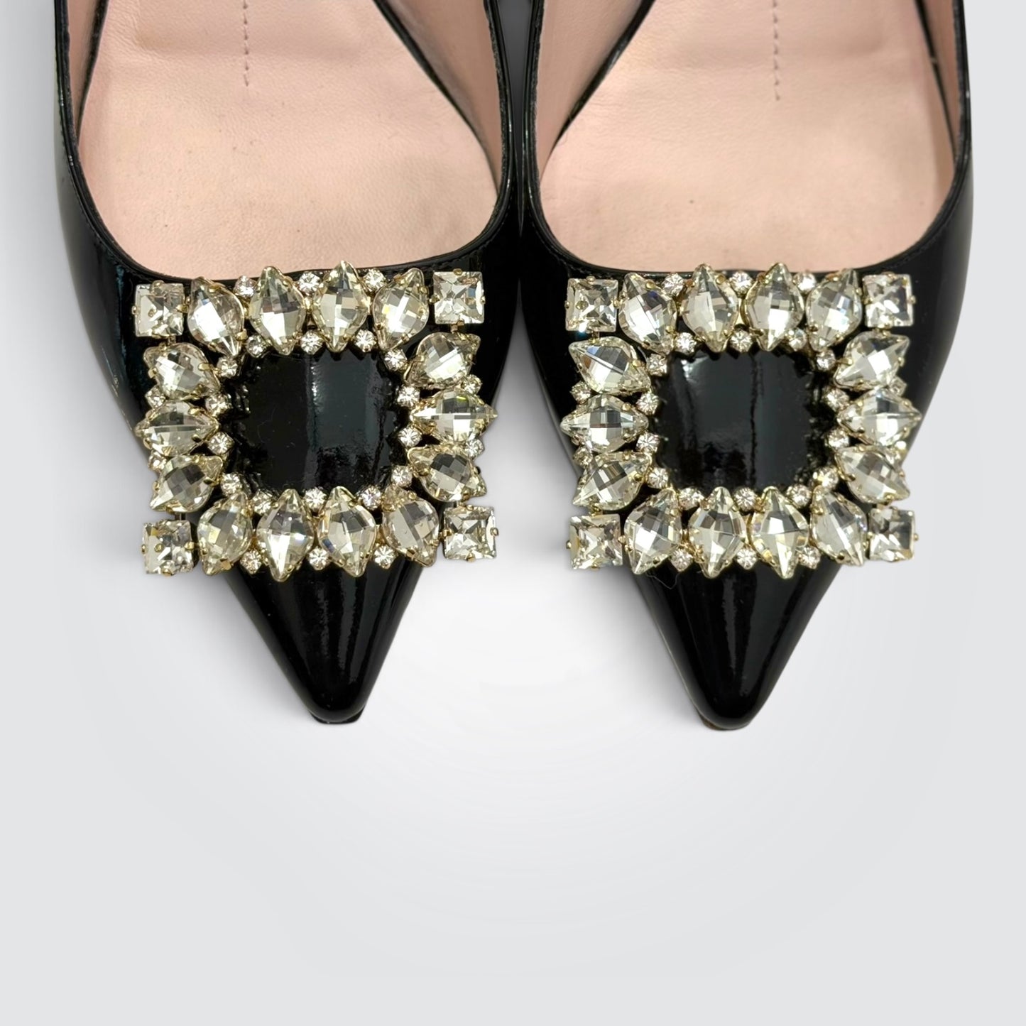 Pre-Owned Roger Vivier Efflorescence Black Patent Crystal Buckle Slingback Pumps