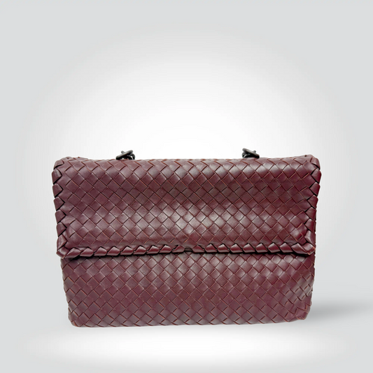 Bottega Veneta Olimpia Intrecciato woven leather bag burgundy oxblood — Style Reissue Vancouver