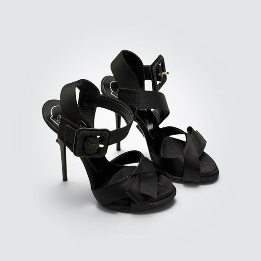 Pre-Owned Roger Vivier Black Satin Knot-Toe Sandals with Buckle Ankle Strap