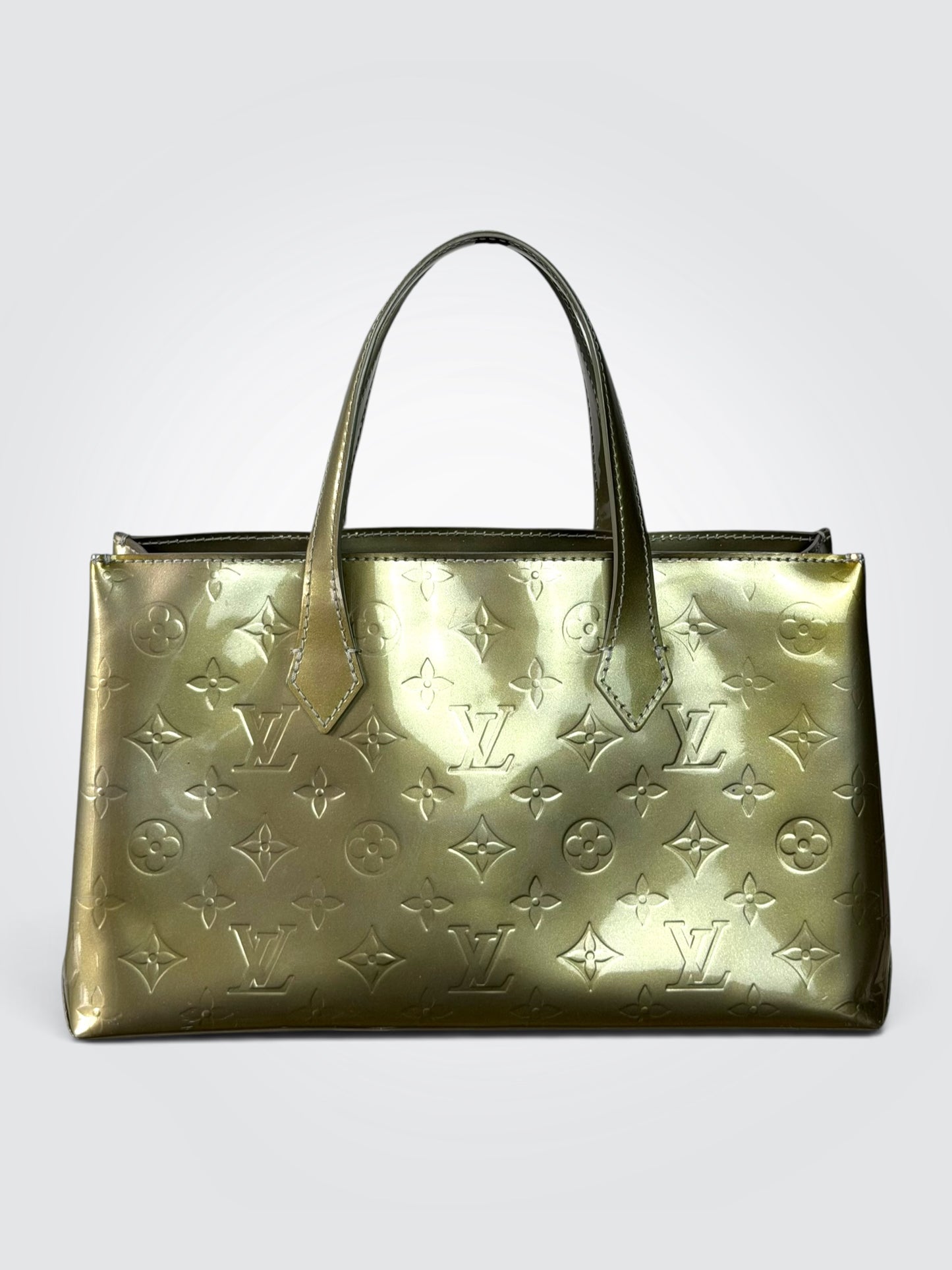 Pre-Owned Louis Vuitton Monogram Vernis Wilshire PM – Gris Art Deco Olive-Grey Patent Leather Handbag
