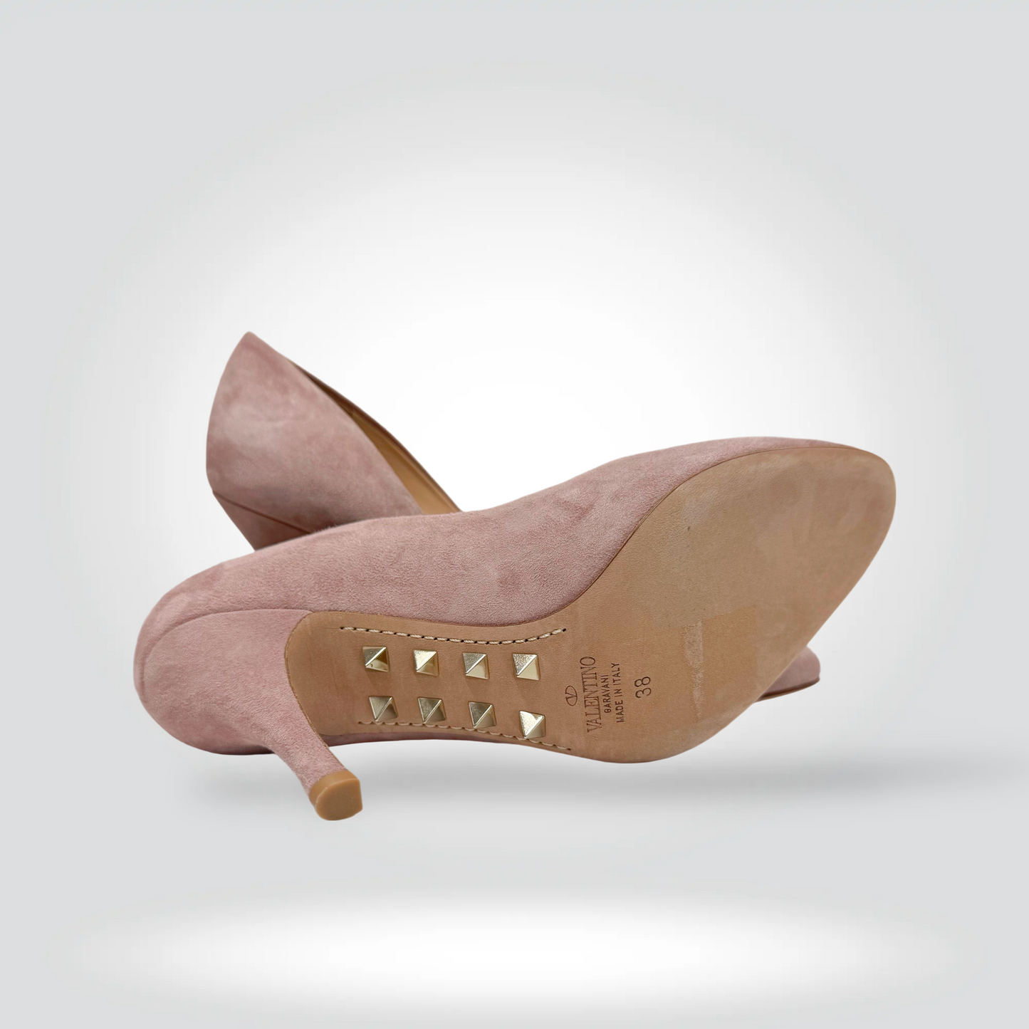 Pre-Owned Valentino Rockstud Dusty Rose Mauve Suede Pointed Toe Pump 4" Heel — Size 38 — Excellent | Style Reissue Vancouver