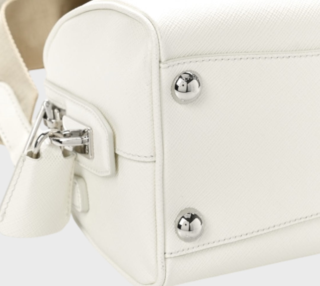 Prada Saffiano Lux Top Handle Crossbody Bag White