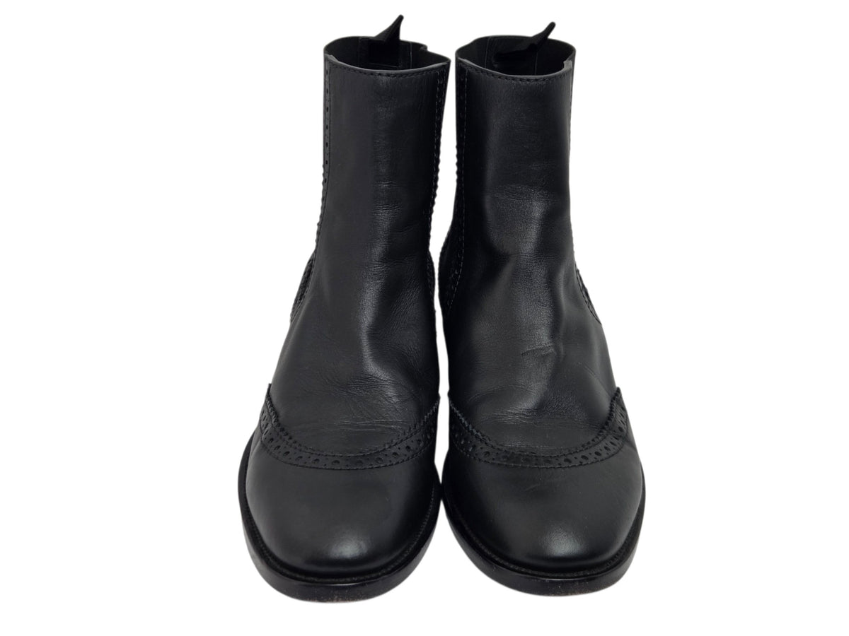 Pre-Owned Balenciaga Black Leather Wingtip Brogue Chelsea Boots — Size 38.5