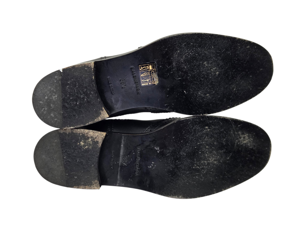 Pre-Owned Balenciaga Black Leather Wingtip Brogue Chelsea Boots — Size 38.5