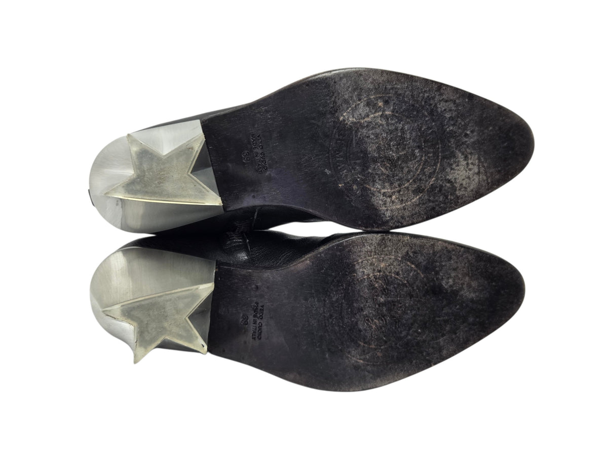 Pre-Owned Golden Goose Young Boots in Black Leather with Star Heel — Size 39