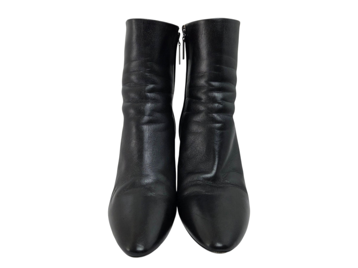 Pre-Owned Saint Laurent Black Leather Pointed Toe Ankle Boots — Size 40