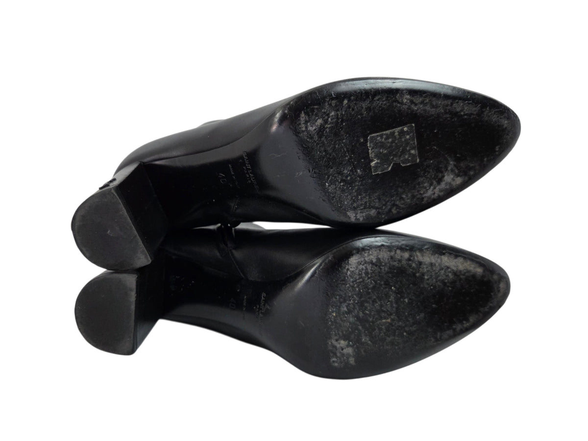 Pre-Owned Saint Laurent Black Leather Pointed Toe Ankle Boots — Size 40