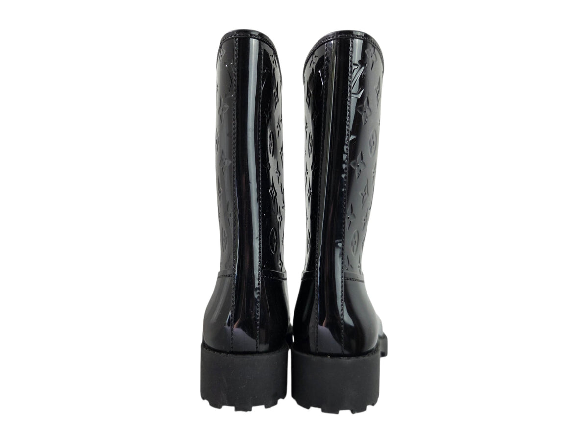 Pre-Owned Louis Vuitton Drops Flat Half Rain Boot in Black Monogram — Size 41