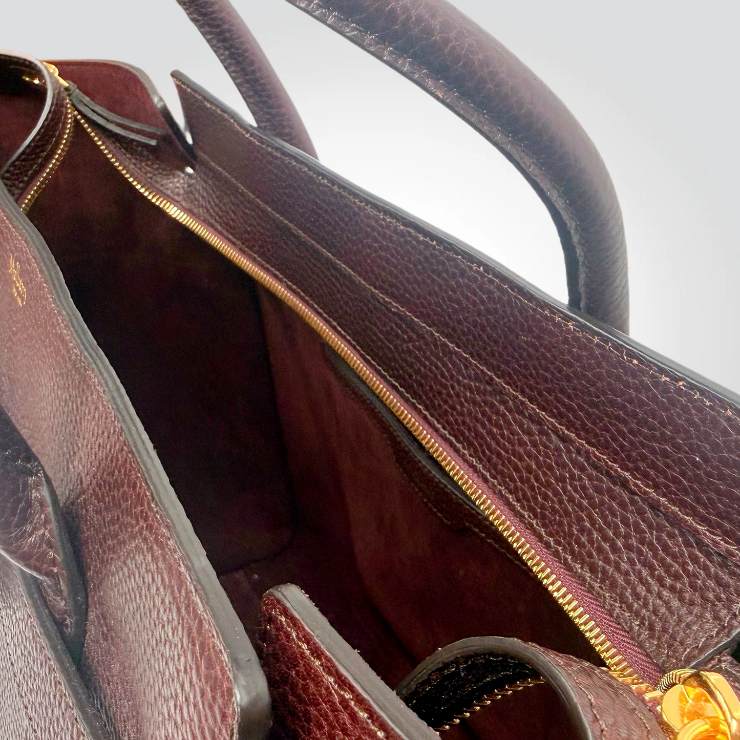 Mulberry Bayswater Tote Bag Oxblood Burgundy Pebbled Leather Gold Postman Lock — Very Good Style Reissue Vancouver