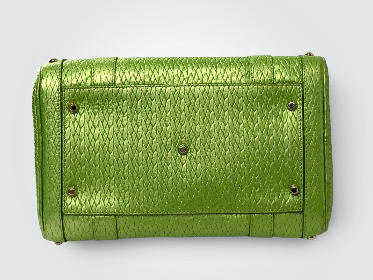 Pre-Owned Versace Green Textured Leather Medusa Doctor Satchel Handbag – Gold-Tone Hardware