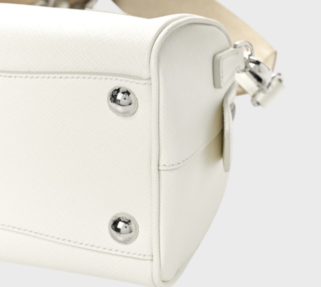 Prada Saffiano Lux Top Handle Crossbody Bag White