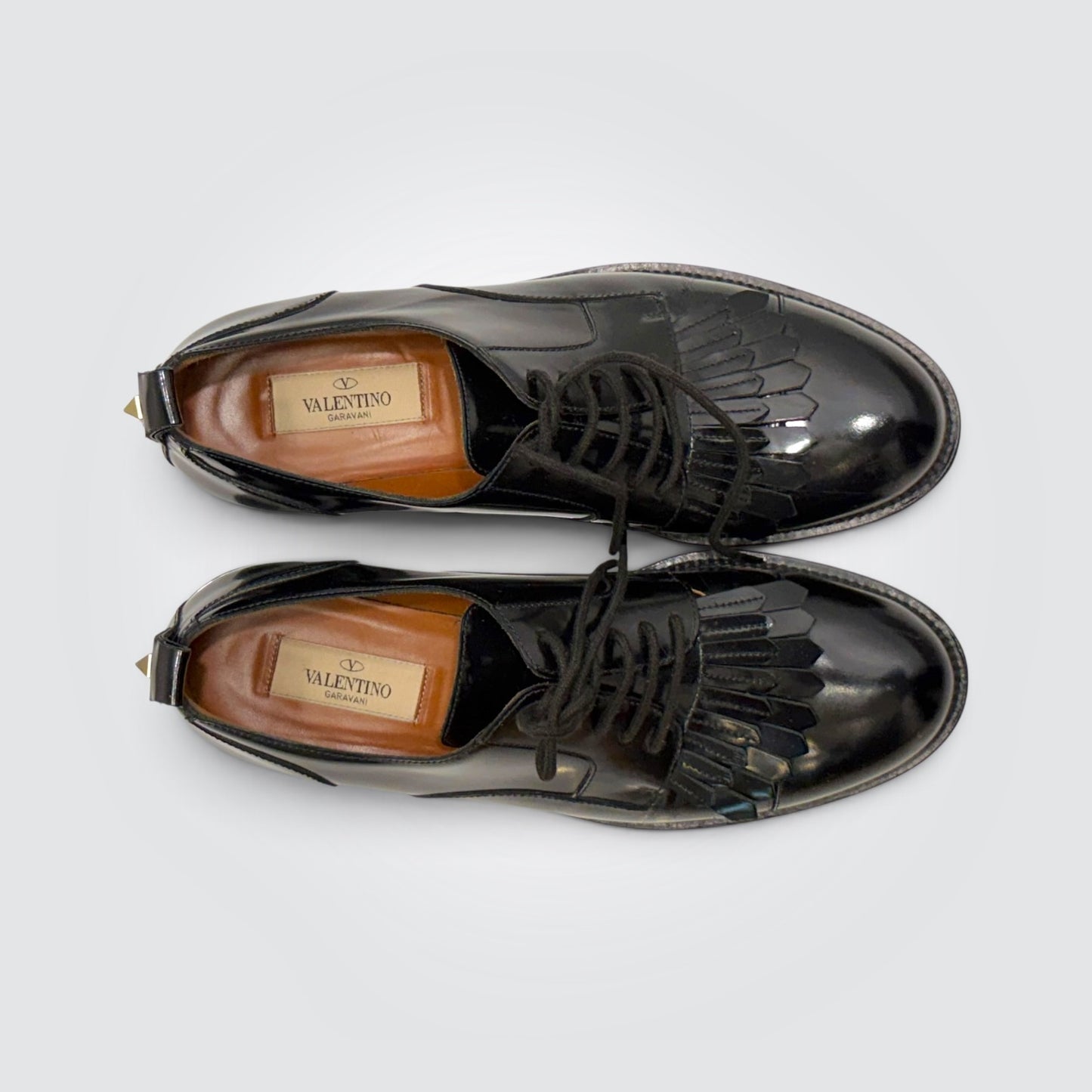 Pre-Owned Valentino Garavani Black Leather Fringe Kiltie Oxford Shoes