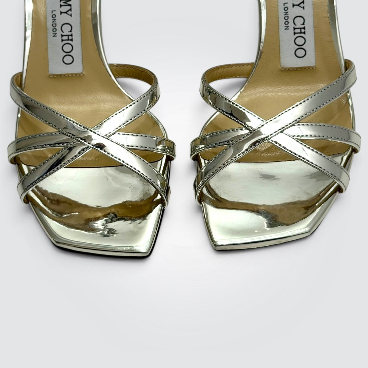 Pre-Owned Jimmy Choo Anise Silver Mirror Metallic Strappy Sandals